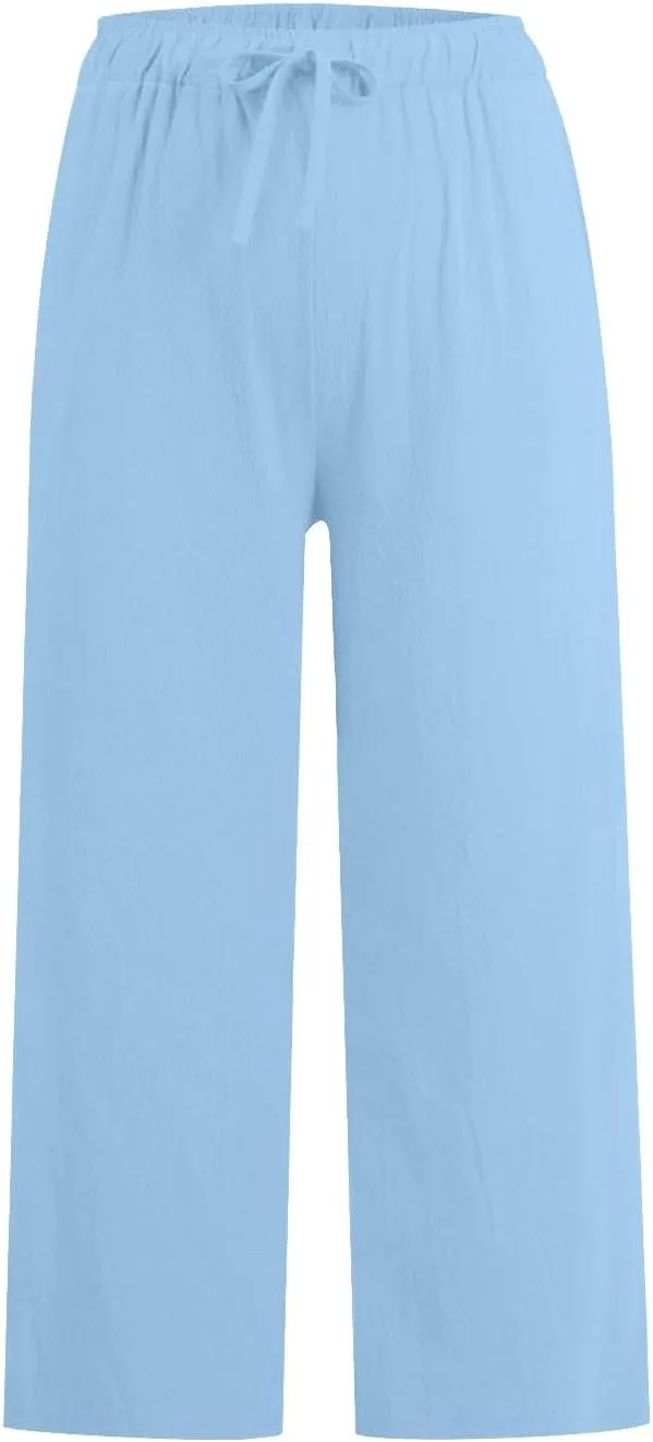 Linen Pants Women,Summer High Waisted Flowy Lounge Palazzo Beach Pants Loose Casual Trousers 2025