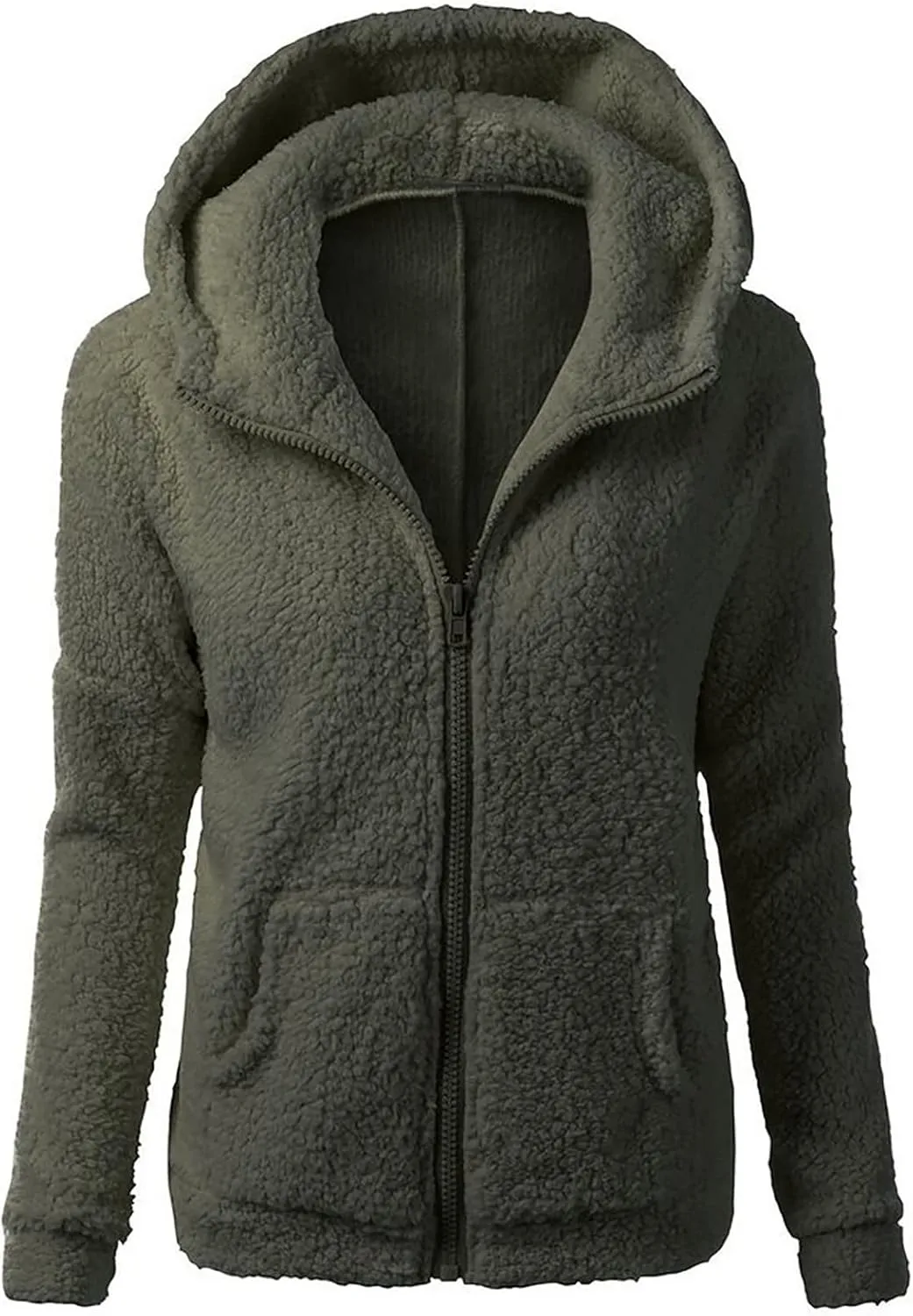 Lmdudan Womens Faux Fleece Hoodies Jacket Trendy Casual Long Sleeve Coat Winter Warm Zip Up Hooded Outerwear with Pockets