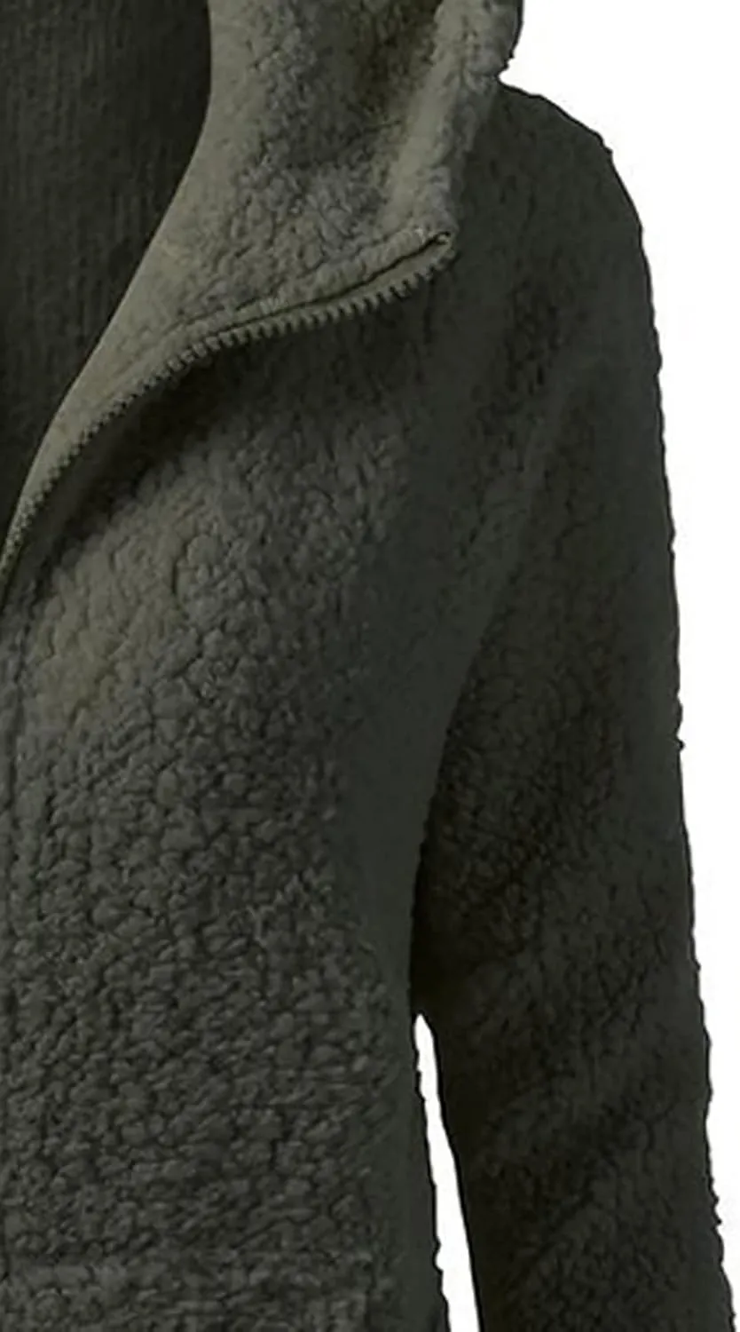 Lmdudan Womens Faux Fleece Hoodies Jacket Trendy Casual Long Sleeve Coat Winter Warm Zip Up Hooded Outerwear with Pockets