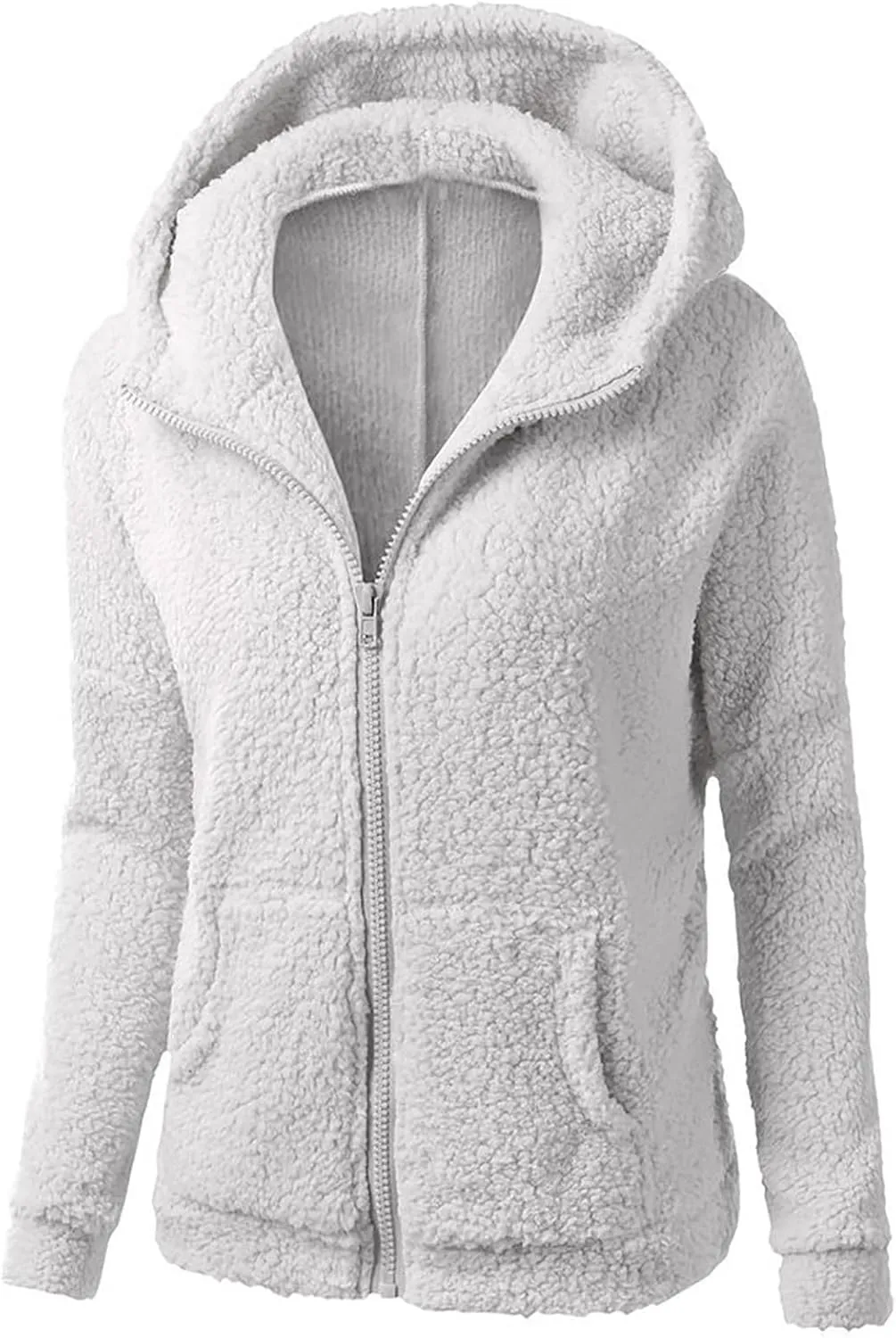 Lmdudan Womens Faux Fleece Hoodies Jacket Trendy Casual Long Sleeve Coat Winter Warm Zip Up Hooded Outerwear with Pockets