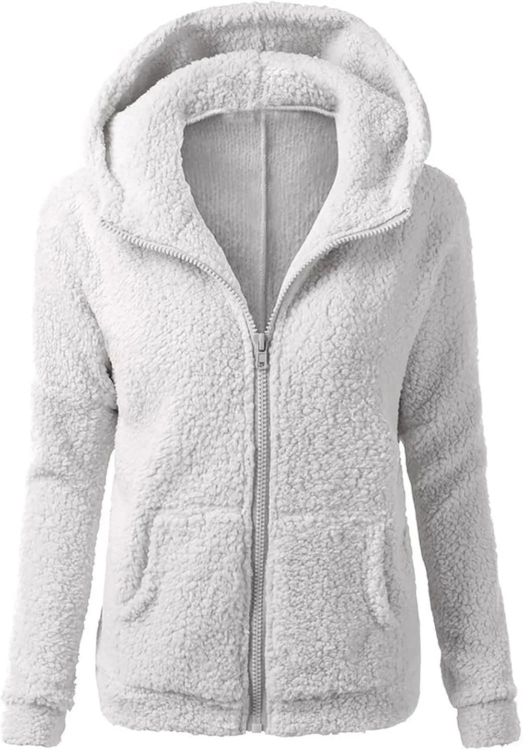 Lmdudan Womens Faux Fleece Hoodies Jacket Trendy Casual Long Sleeve Coat Winter Warm Zip Up Hooded Outerwear with Pockets