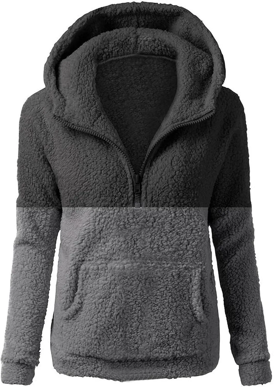 Lmdudan Womens Faux Fleece Hoodies Jacket Trendy Casual Long Sleeve Coat Winter Warm Zip Up Hooded Outerwear with Pockets