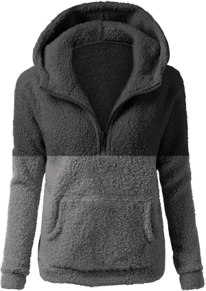 Lmdudan Womens Faux Fleece Hoodies Jacket Trendy Casual Long Sleeve Coat Winter Warm Zip Up Hooded Outerwear with Pockets