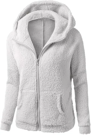 Lmdudan Womens Faux Fleece Hoodies Jacket Trendy Casual Long Sleeve Coat Winter Warm Zip Up Hooded Outerwear with Pockets
