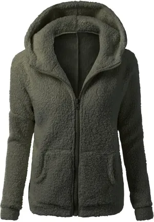 Lmdudan Womens Faux Fleece Hoodies Jacket Trendy Casual Long Sleeve Coat Winter Warm Zip Up Hooded Outerwear with Pockets