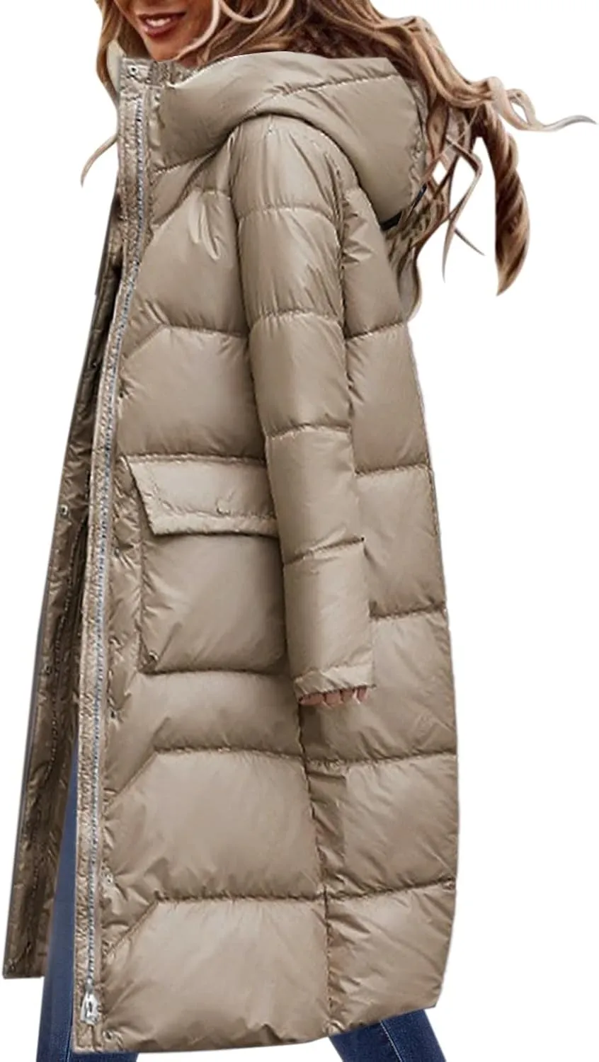 Long Puffer Jacket Women Packable Down Coat Lightweight Parkas Jacket Oversized Water-Resistant Winter Hooded Insulated Coat
