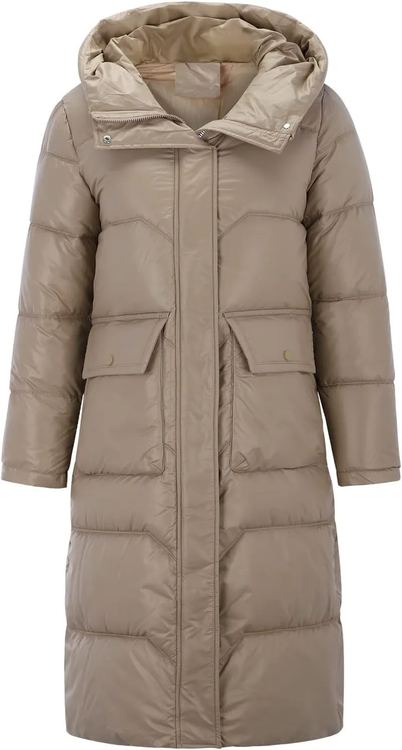 Long Puffer Jacket Women Packable Down Coat Lightweight Parkas Jacket Oversized Water-Resistant Winter Hooded Insulated Coat