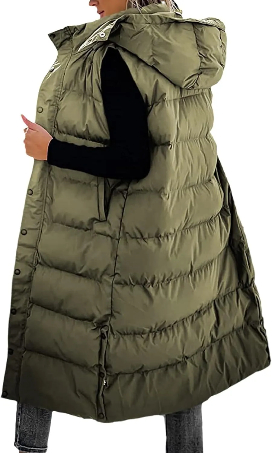 Long Puffer Vest for Women Puffy Zipper Plus Size Down Sleeveless Jacket Oversized Winter Warm Coat
