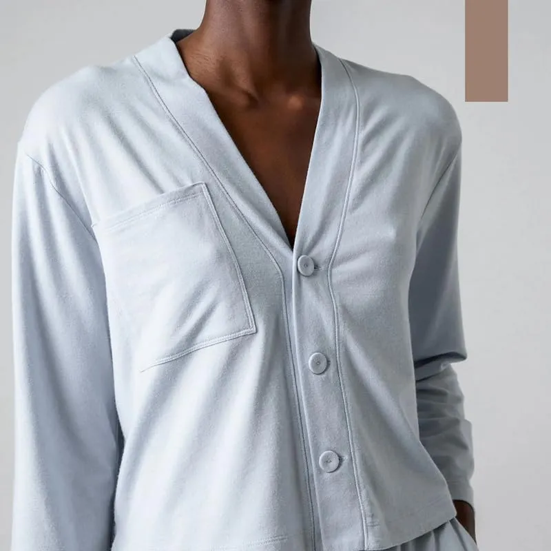 Lunya Slumberknit Long Sleeve Button Up Pajamas for Women - Organic Cotton Button Up Pajama Set - Buttery Soft Lounge Wear