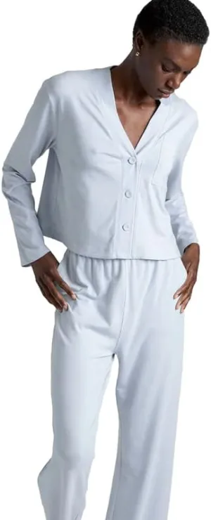 Lunya Slumberknit Long Sleeve Button Up Pajamas for Women - Organic Cotton Button Up Pajama Set - Buttery Soft Lounge Wear