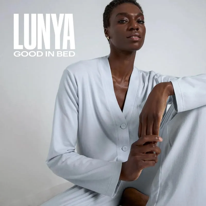 Lunya Slumberknit Long Sleeve Button Up Pajamas for Women - Organic Cotton Button Up Pajama Set - Buttery Soft Lounge Wear