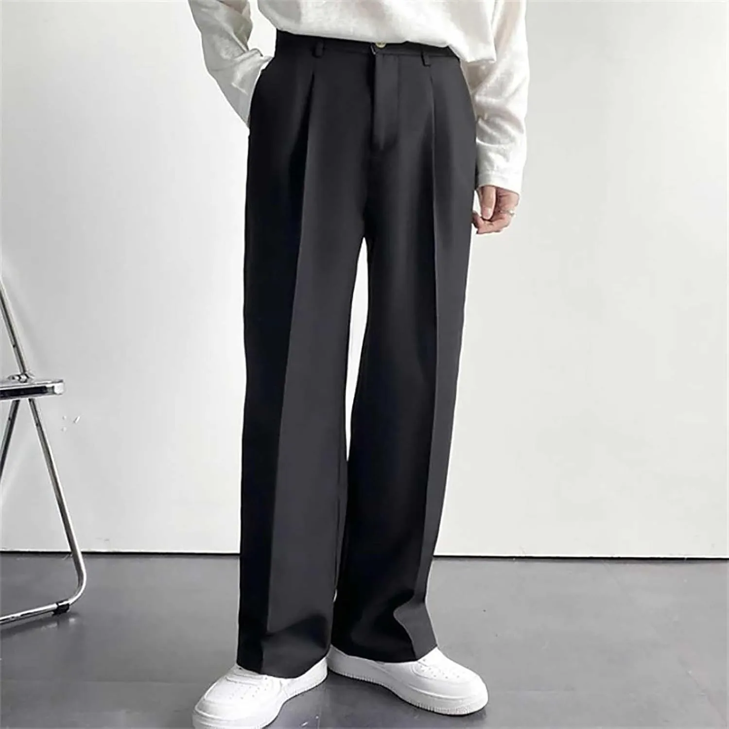 Men Formal Suit Pants Slanted Pocket Straight Wide Leg Loose Comfy Casual Trousers Business Office Party Work Pants