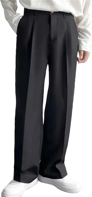 Men Formal Suit Pants Slanted Pocket Straight Wide Leg Loose Comfy Casual Trousers Business Office Party Work Pants