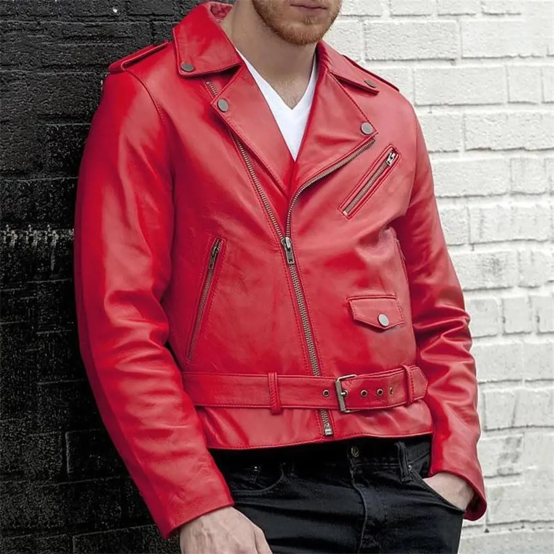 Men Motorcycle Leather Jackets Street Jacket Soft Coats Zipper Pockets Outerwear
