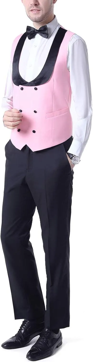 Men's 3 PC Red Notch Lapel Wedding Suits Slim Fit Groom Tuxedos Prom Suits Casual Suit