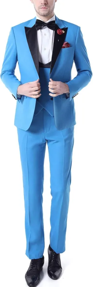 Men's 3 PC Red Notch Lapel Wedding Suits Slim Fit Groom Tuxedos Prom Suits Casual Suit