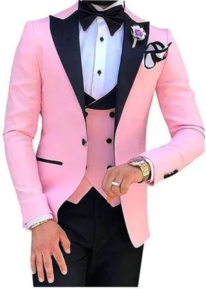 Men's 3 PC Red Notch Lapel Wedding Suits Slim Fit Groom Tuxedos Prom Suits Casual Suit