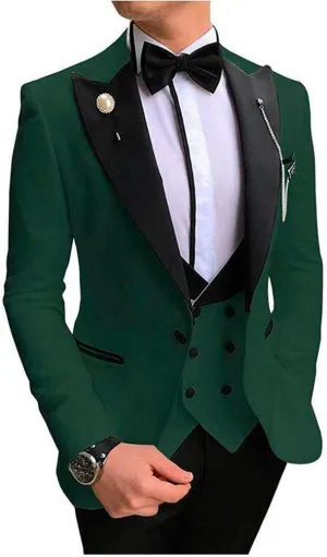 Men's 3 PC Red Notch Lapel Wedding Suits Slim Fit Groom Tuxedos Prom Suits Casual Suit