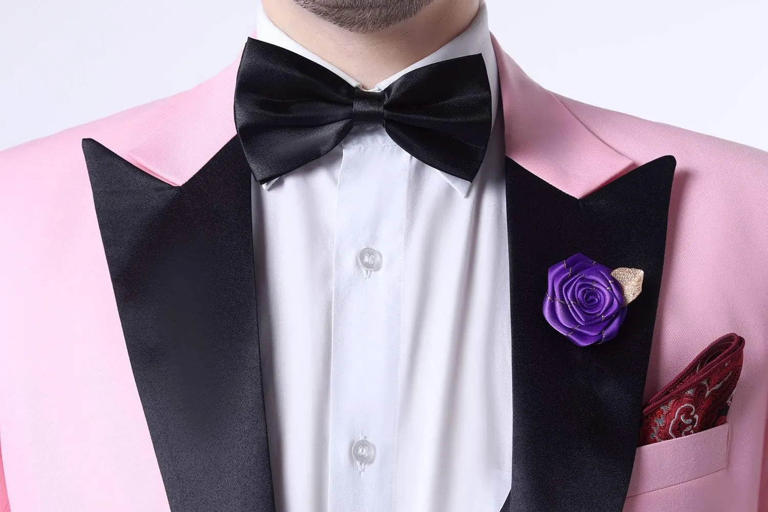 Men's 3 PC Red Notch Lapel Wedding Suits Slim Fit Groom Tuxedos Prom Suits Casual Suit