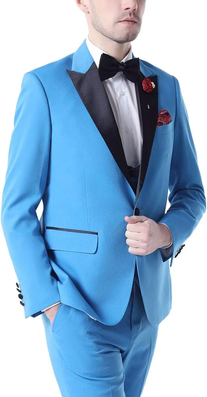 Men's 3 PC Red Notch Lapel Wedding Suits Slim Fit Groom Tuxedos Prom Suits Casual Suit