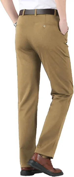 Men's Big and Tall Stretch Pleated Pants - Elastic Waist Chino Flat Front Classic Fit Pants Trousers Business Pants
