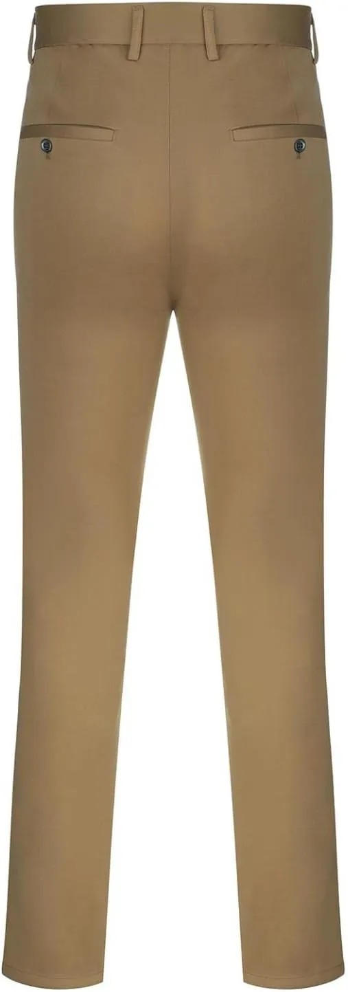 Men's Big and Tall Stretch Pleated Pants - Elastic Waist Chino Flat Front Classic Fit Pants Trousers Business Pants
