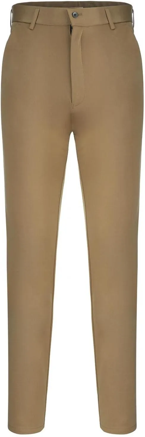 Men's Big and Tall Stretch Pleated Pants - Elastic Waist Chino Flat Front Classic Fit Pants Trousers Business Pants