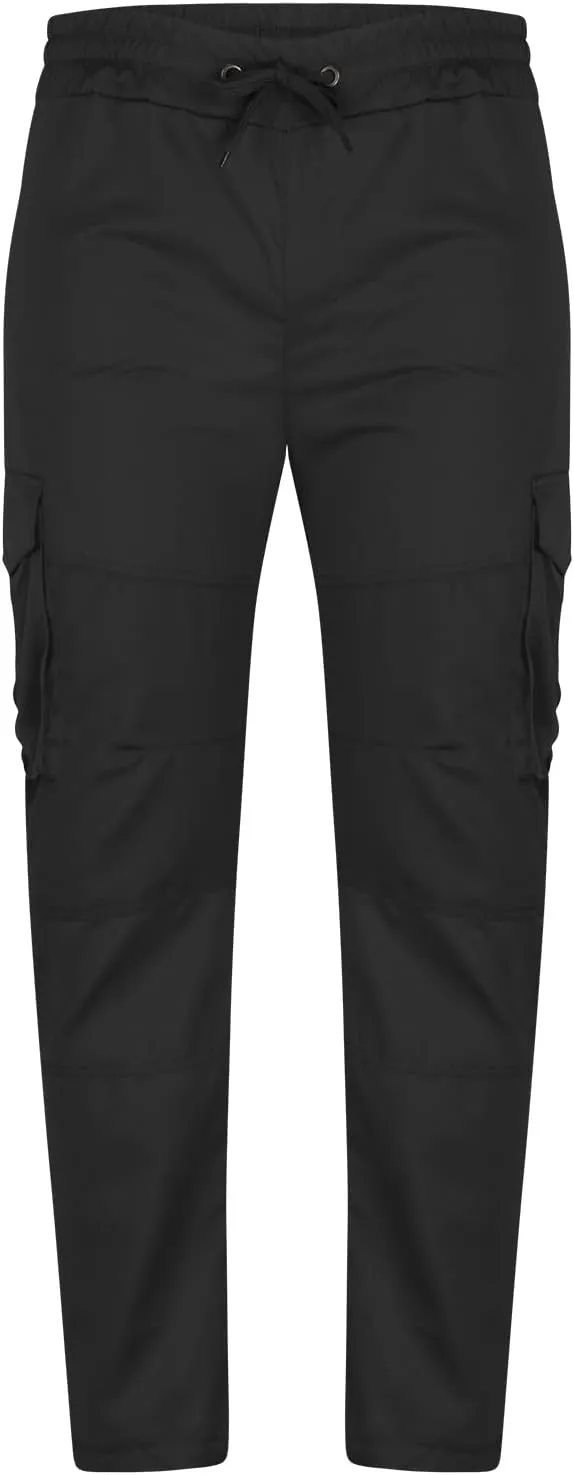 Mens Casual Cargo Pants Elastic Waist Stretch Drawstring Trouser Relaxed Fit Tactical Work Joggers Pans Multi Pockets