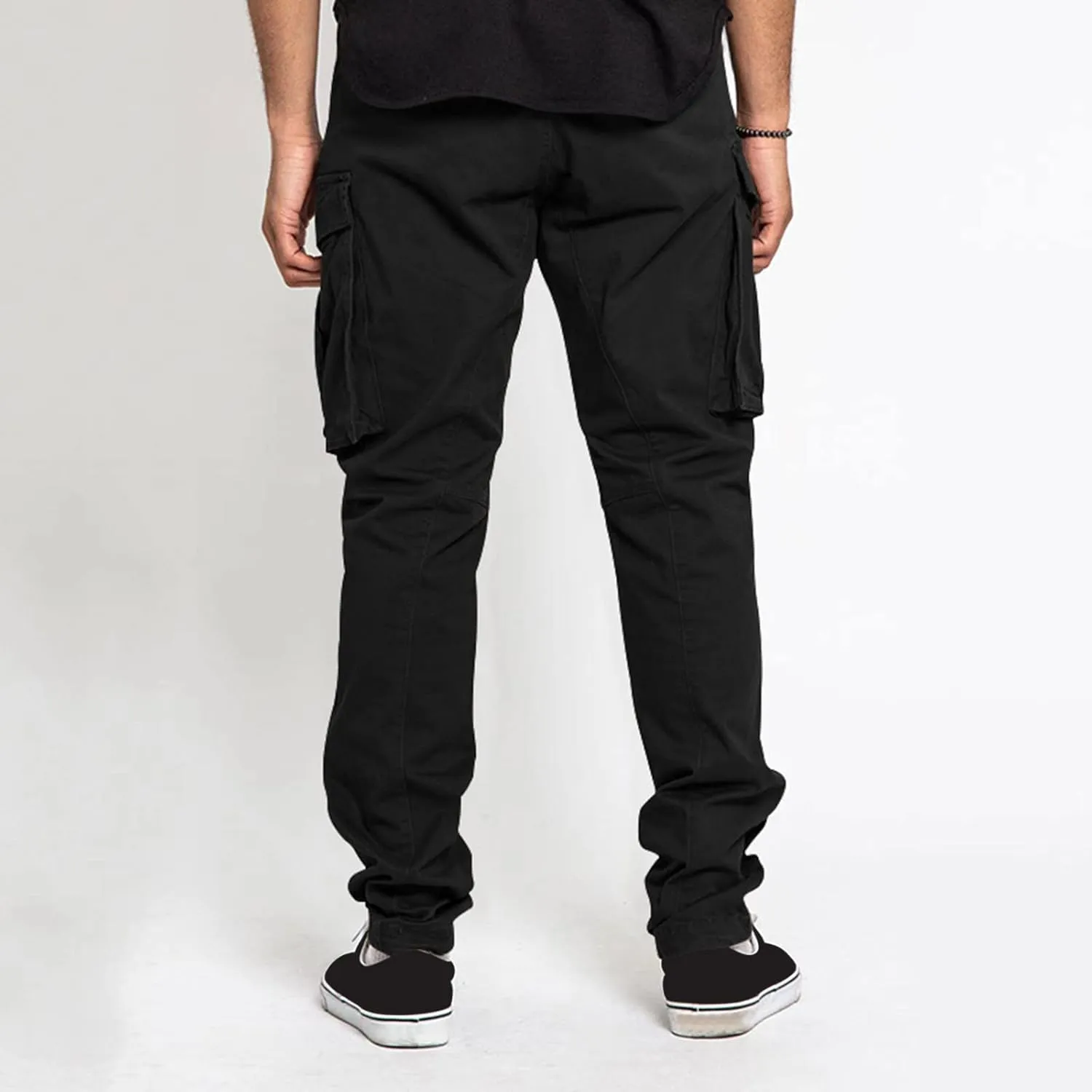 Mens Casual Cargo Pants Elastic Waist Stretch Drawstring Trouser Relaxed Fit Tactical Work Joggers Pans Multi Pockets