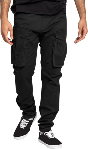 Mens Casual Cargo Pants Elastic Waist Stretch Drawstring Trouser Relaxed Fit Tactical Work Joggers Pans Multi Pockets