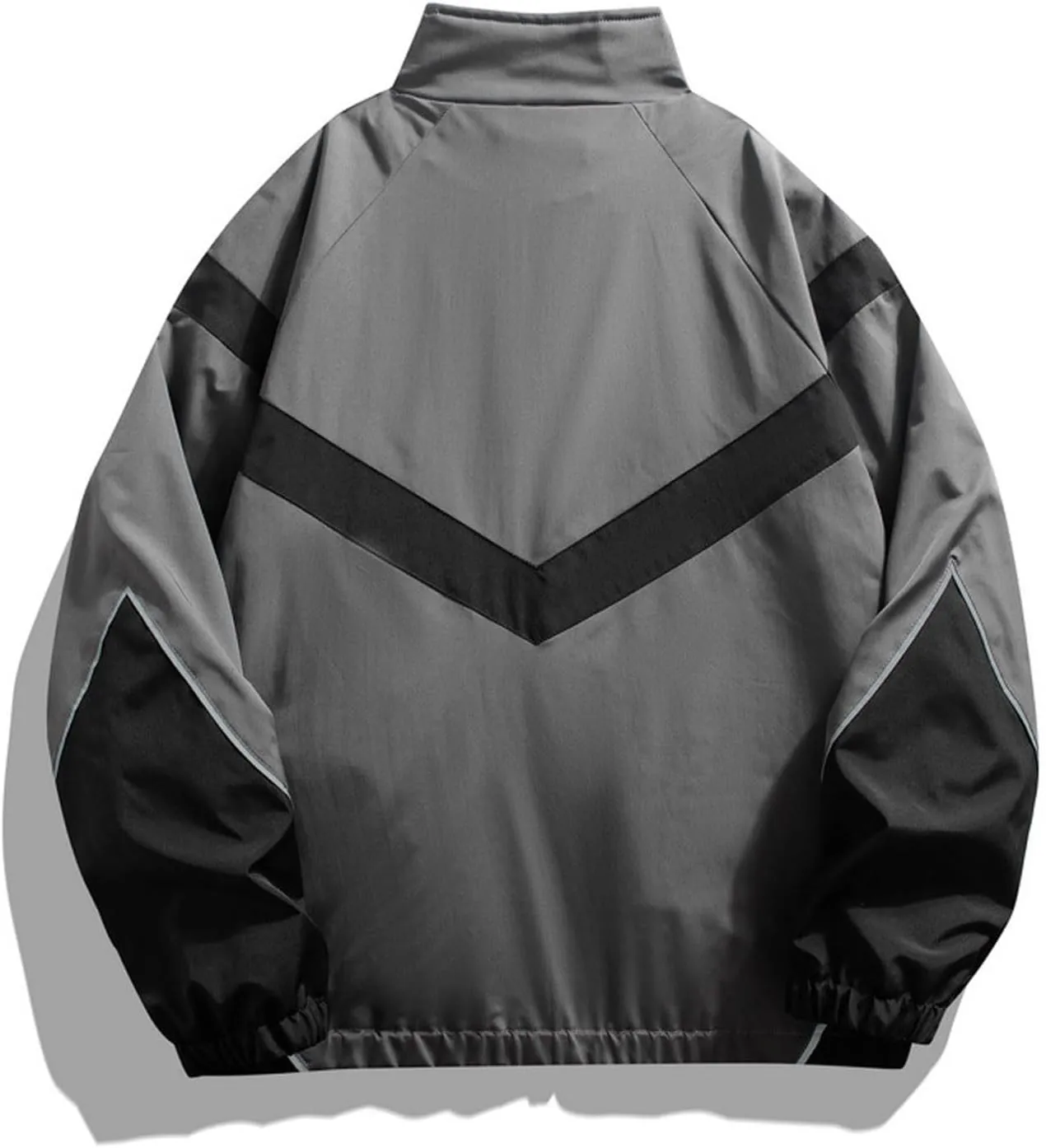 Mens Casual Zip Up Jacket Lightweight Color Block Stitching Coats Hoodless Windproof Breathable Bomber Jacket