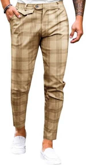 Mens Chinos Slim Fit Pants Flat Front Stretch Skinny Tapered Dress Pants Comfort Casual Solid Trousers