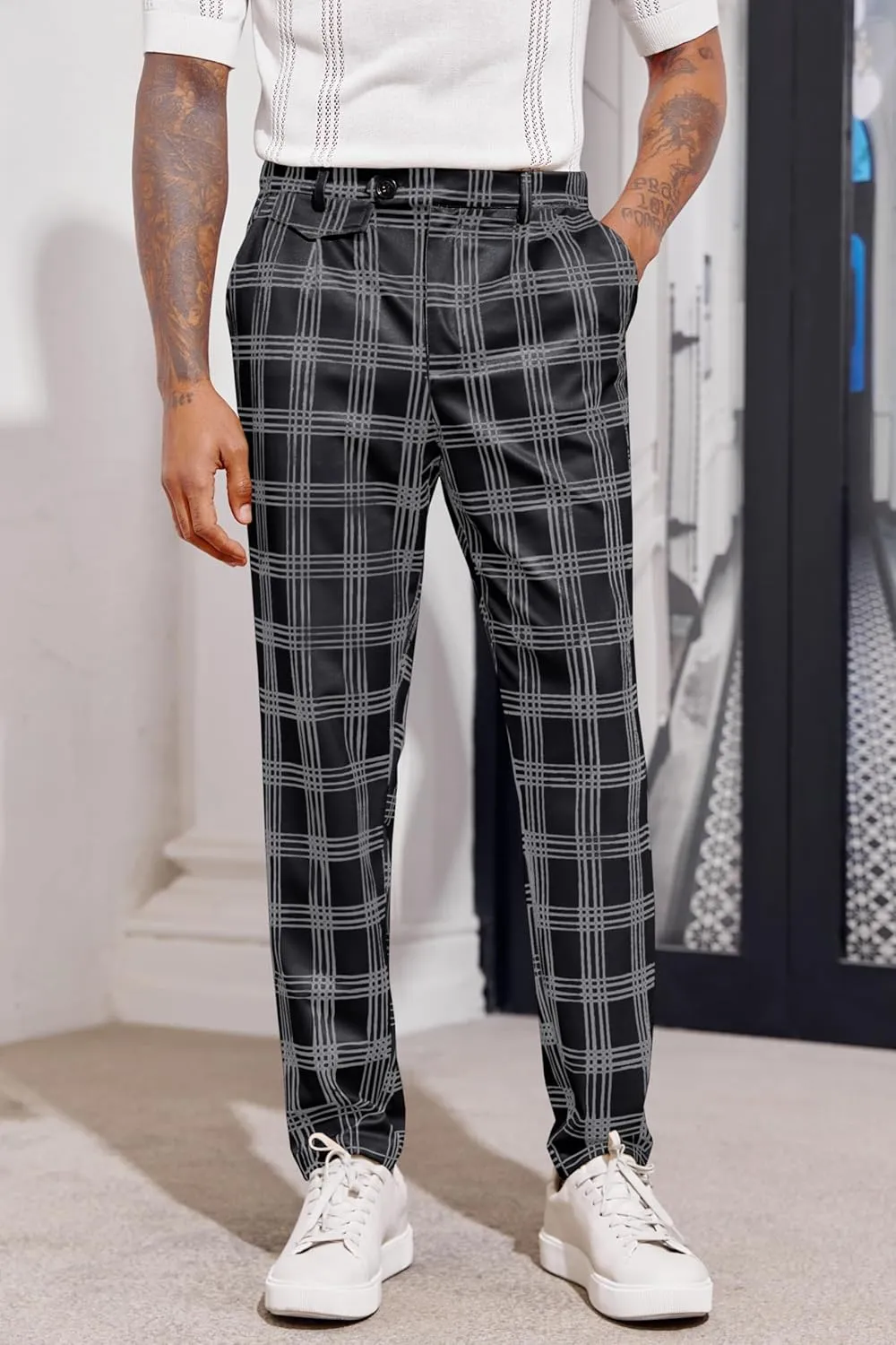 Mens Chinos Slim Fit Pants Flat Front Stretch Skinny Tapered Dress Pants Comfort Casual Solid Trousers