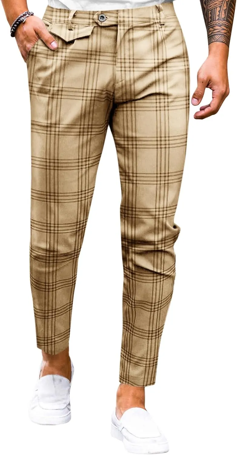 Mens Chinos Slim Fit Pants Flat Front Stretch Skinny Tapered Dress Pants Comfort Casual Solid Trousers