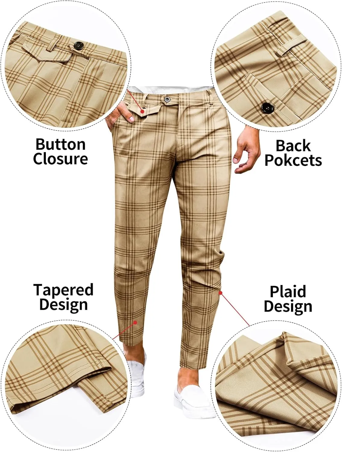 Mens Chinos Slim Fit Pants Flat Front Stretch Skinny Tapered Dress Pants Comfort Casual Solid Trousers