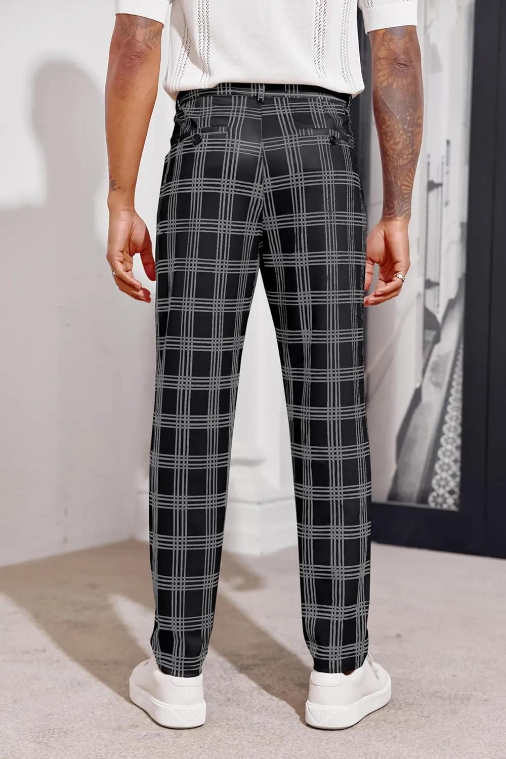 Mens Chinos Slim Fit Pants Flat Front Stretch Skinny Tapered Dress Pants Comfort Casual Solid Trousers