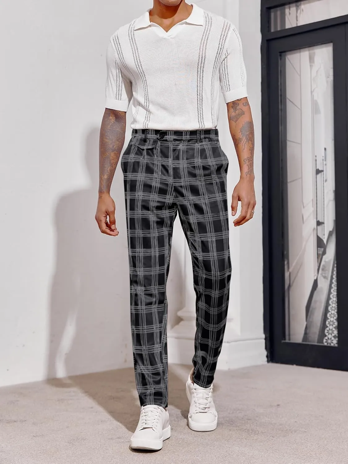 Mens Chinos Slim Fit Pants Flat Front Stretch Skinny Tapered Dress Pants Comfort Casual Solid Trousers