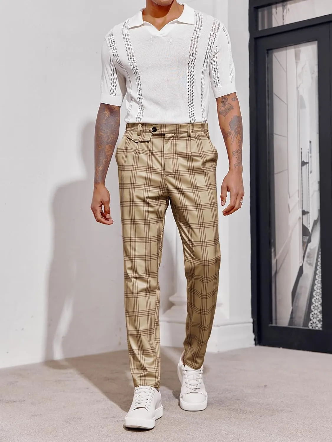 Mens Chinos Slim Fit Pants Flat Front Stretch Skinny Tapered Dress Pants Comfort Casual Solid Trousers
