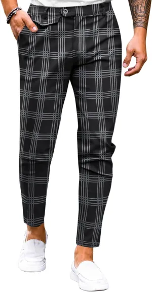 Mens Chinos Slim Fit Pants Flat Front Stretch Skinny Tapered Dress Pants Comfort Casual Solid Trousers