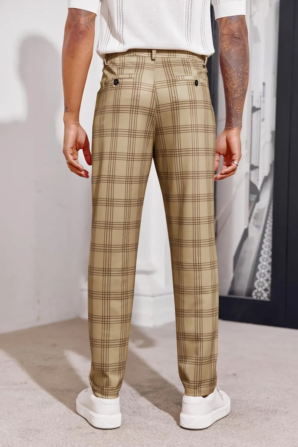 Mens Chinos Slim Fit Pants Flat Front Stretch Skinny Tapered Dress Pants Comfort Casual Solid Trousers