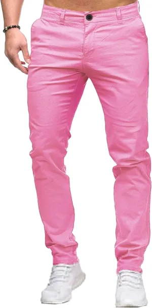 Men's Chinos Slim Fit Pants Stretch Skinny Tapered Dress Slack Comfort Casual Solid Workout Trousers