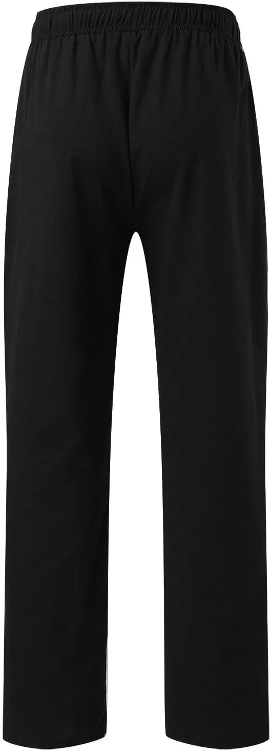 Men's Cotton Linen Pants Drawstring Elastic Waist Casual Joggers Slim-Fit Pants for Summer Beach Everyday Wear