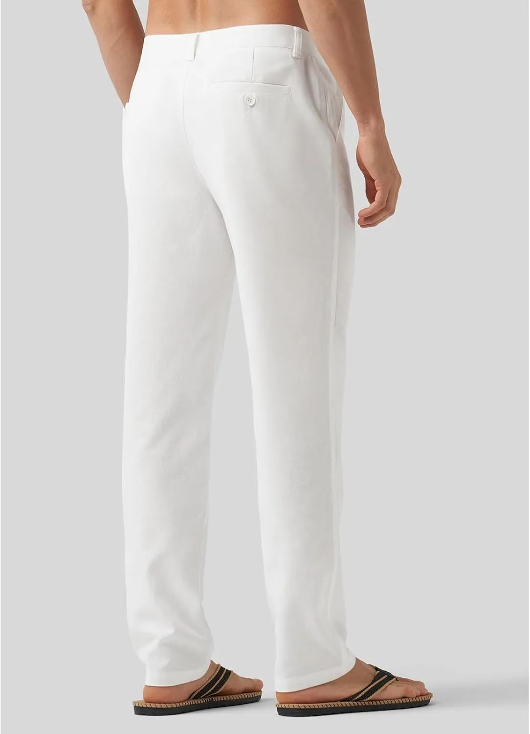 Men's Cotton Linen Trousers Flat Front Slim Fit Pants Solid Color Casual Business Pants Lightweight Stretchy Trousers