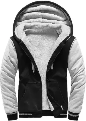 Mens Fleece Lined Jackets Full Zip Sherpa Fleece Hoodies Flannel Hooded Sweatshirt Warm Winter Wool Thick Coats