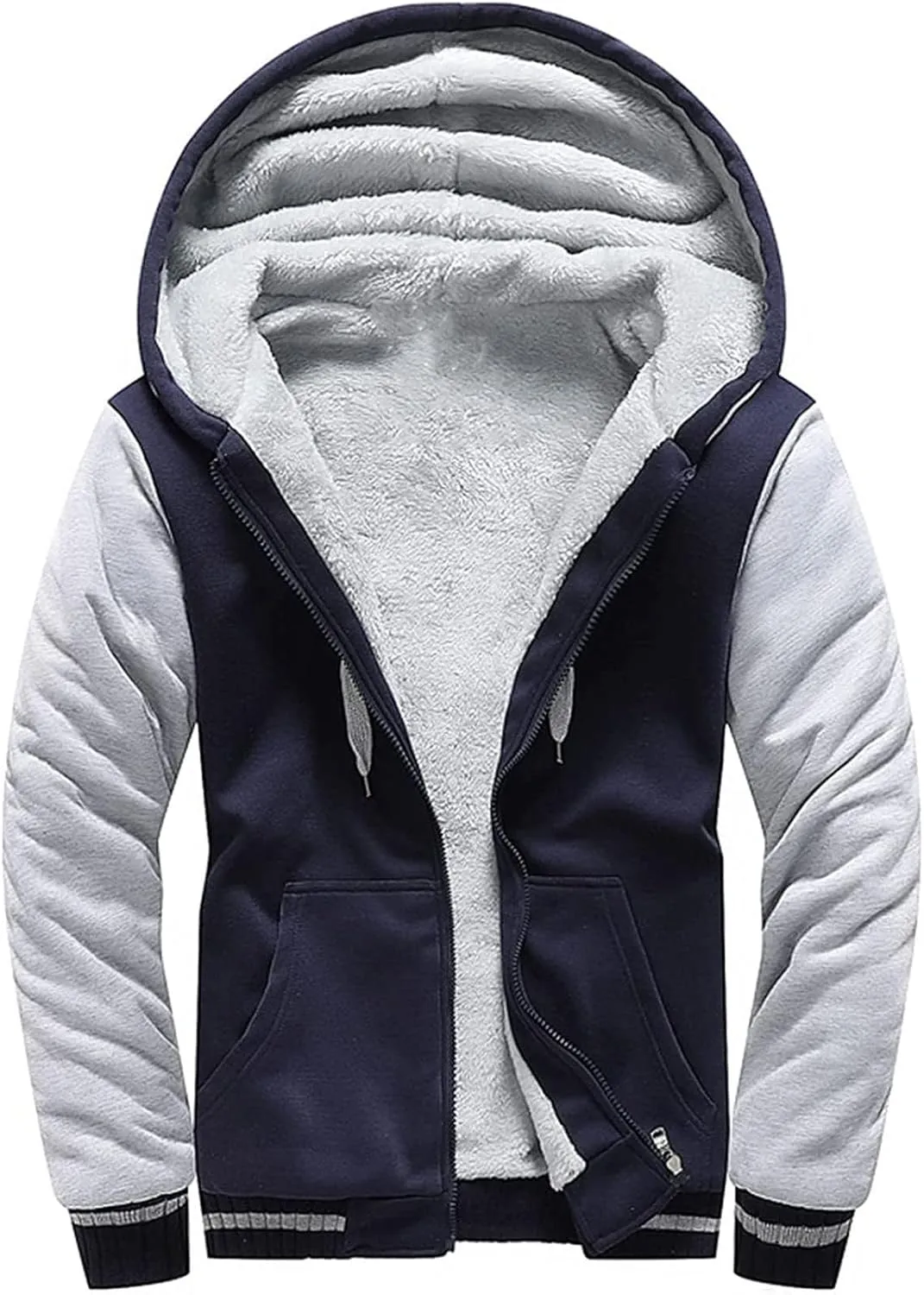 Mens Fleece Lined Jackets Full Zip Sherpa Fleece Hoodies Flannel Hooded Sweatshirt Warm Winter Wool Thick Coats