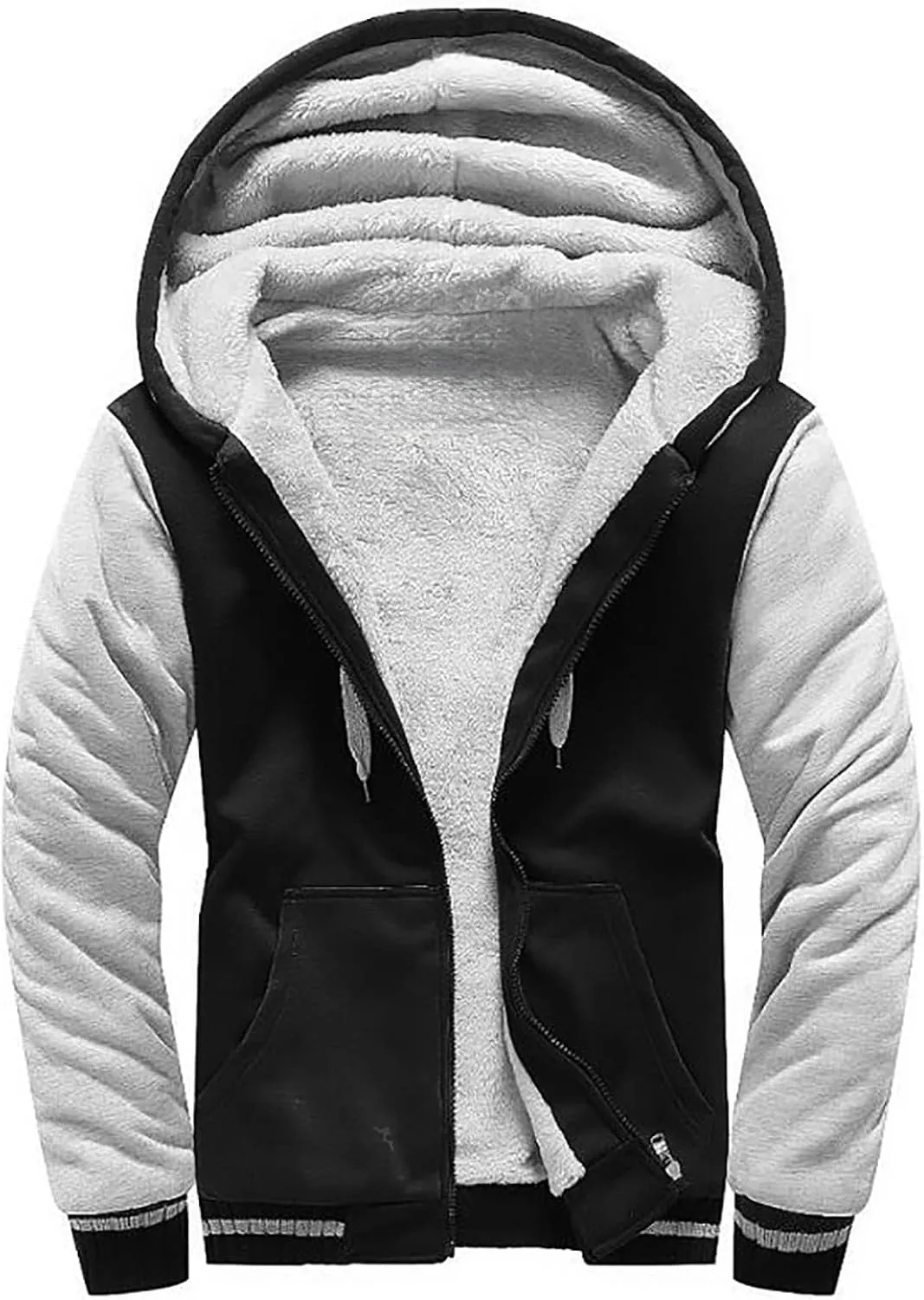 Mens Fleece Lined Jackets Full Zip Sherpa Fleece Hoodies Flannel Hooded Sweatshirt Warm Winter Wool Thick Coats