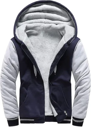 Mens Fleece Lined Jackets Full Zip Sherpa Fleece Hoodies Flannel Hooded Sweatshirt Warm Winter Wool Thick Coats