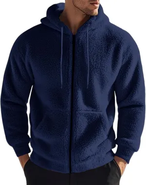 Mens Fuzzy Hoodie Reversible Fleece Hooded Jacket Full Zip Hoodies Sweatshirt Cozy Warm Coat Fall Winter Outwear Unisex