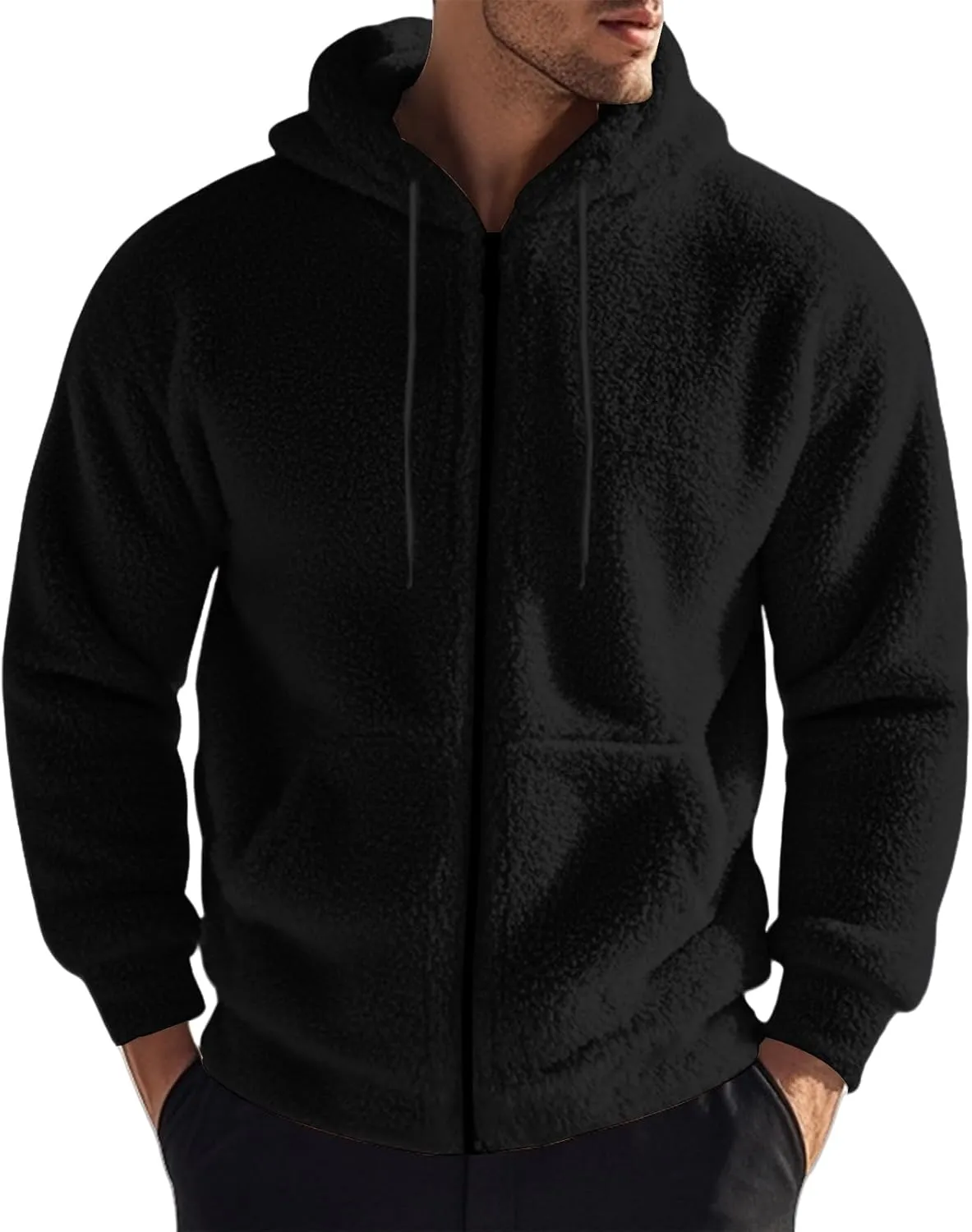 Mens Fuzzy Hoodie Reversible Fleece Hooded Jacket Full Zip Hoodies Sweatshirt Cozy Warm Coat Fall Winter Outwear Unisex