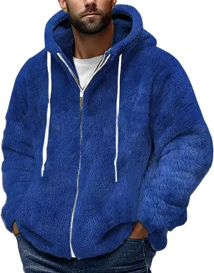 Men's Fuzzy Sherpa Sweatshirt Jackets Athletic Fleece Hoodies Casual Fluffy Warm Thicken Sports Zip Up Winter Coats